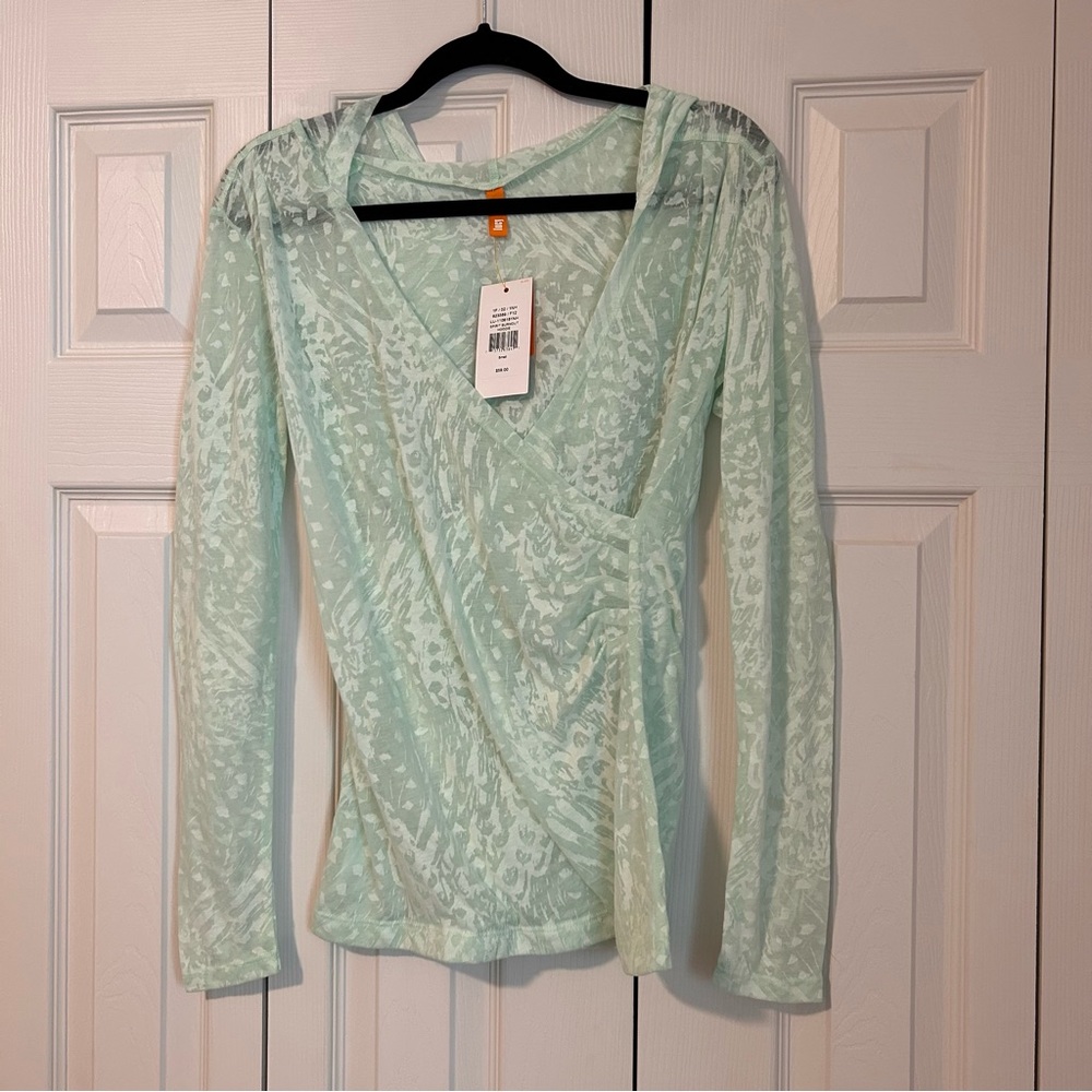 NWT Lucy Spirit Burnout Hoodie Long Sleeve Workout Athletic Semi Sheer Shirt